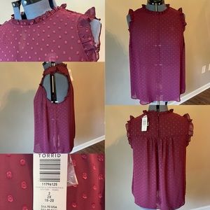 Torrid Burgundy Chiffon Swiss Dot Tank